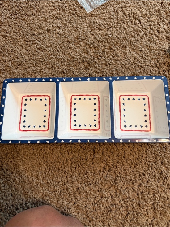 Pottery Barn Other - Pottery Barn Red, White & Blue Star Triple Dip Server